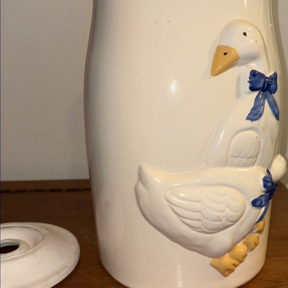 Large Country Geese Ducks Ceramic Butter Churner Crock Vintage 80s Rustic Farm - Picture 12 of 17